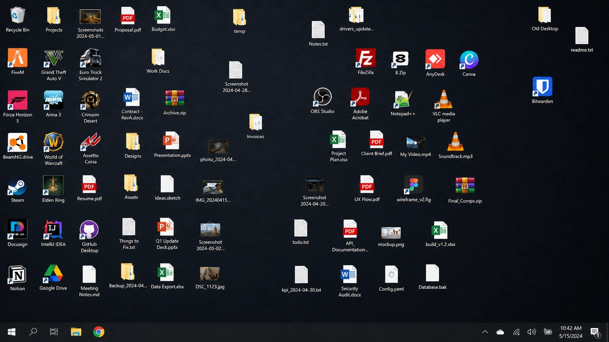 Messy Windows desktop before IDoDesk